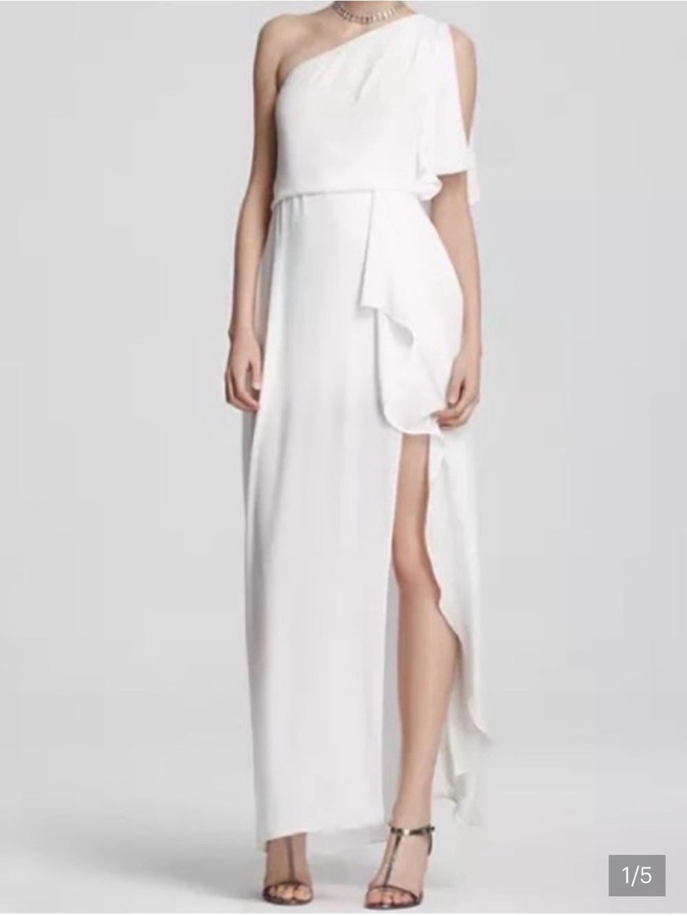 BCBG Kendal White One Shoulder Cape Gown Maxi Dress NWT Size 4